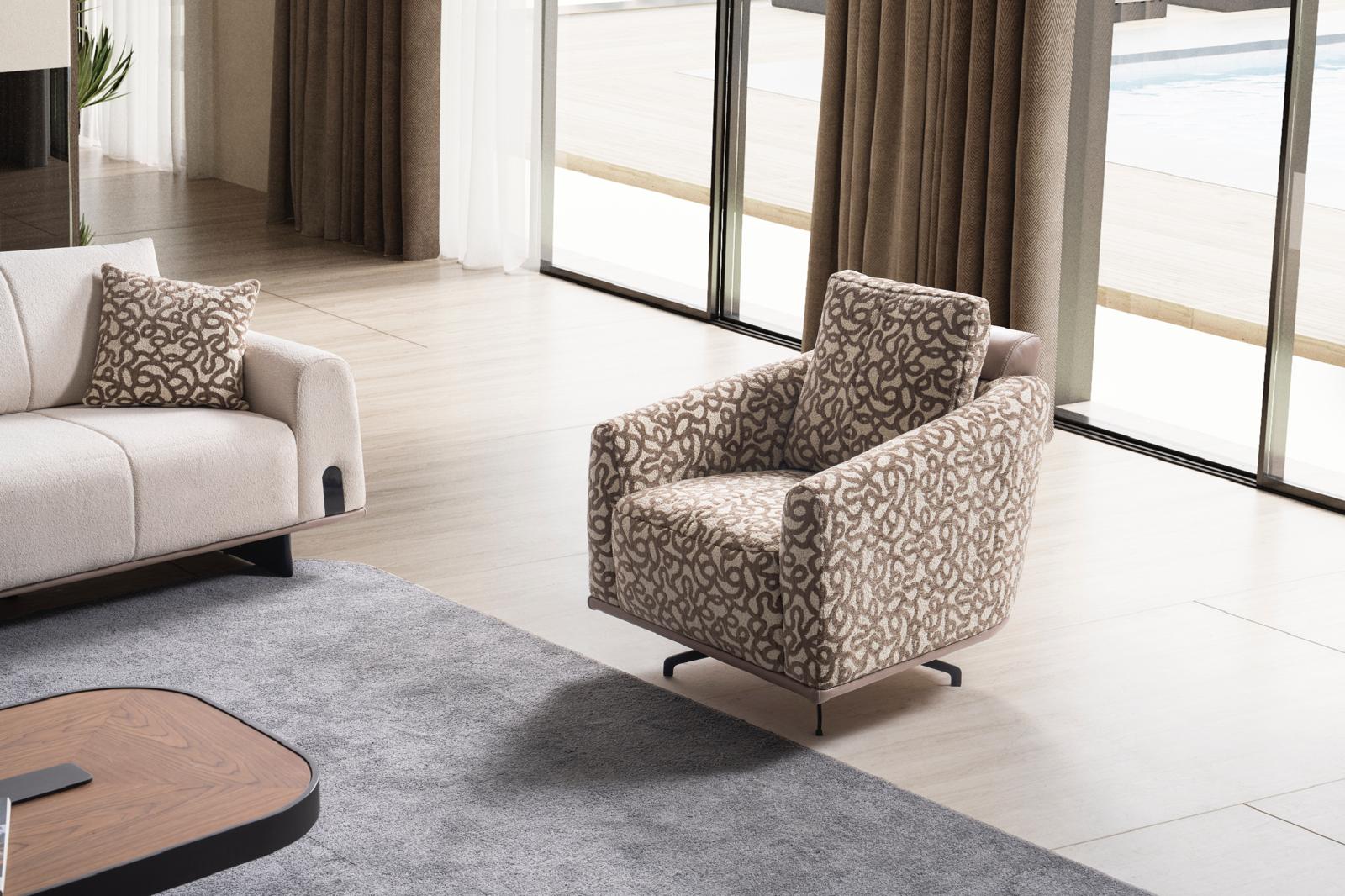 SALON ELISA  3-3-1-1 EN TISSU BEIGE ET NUBUCK TAUPE