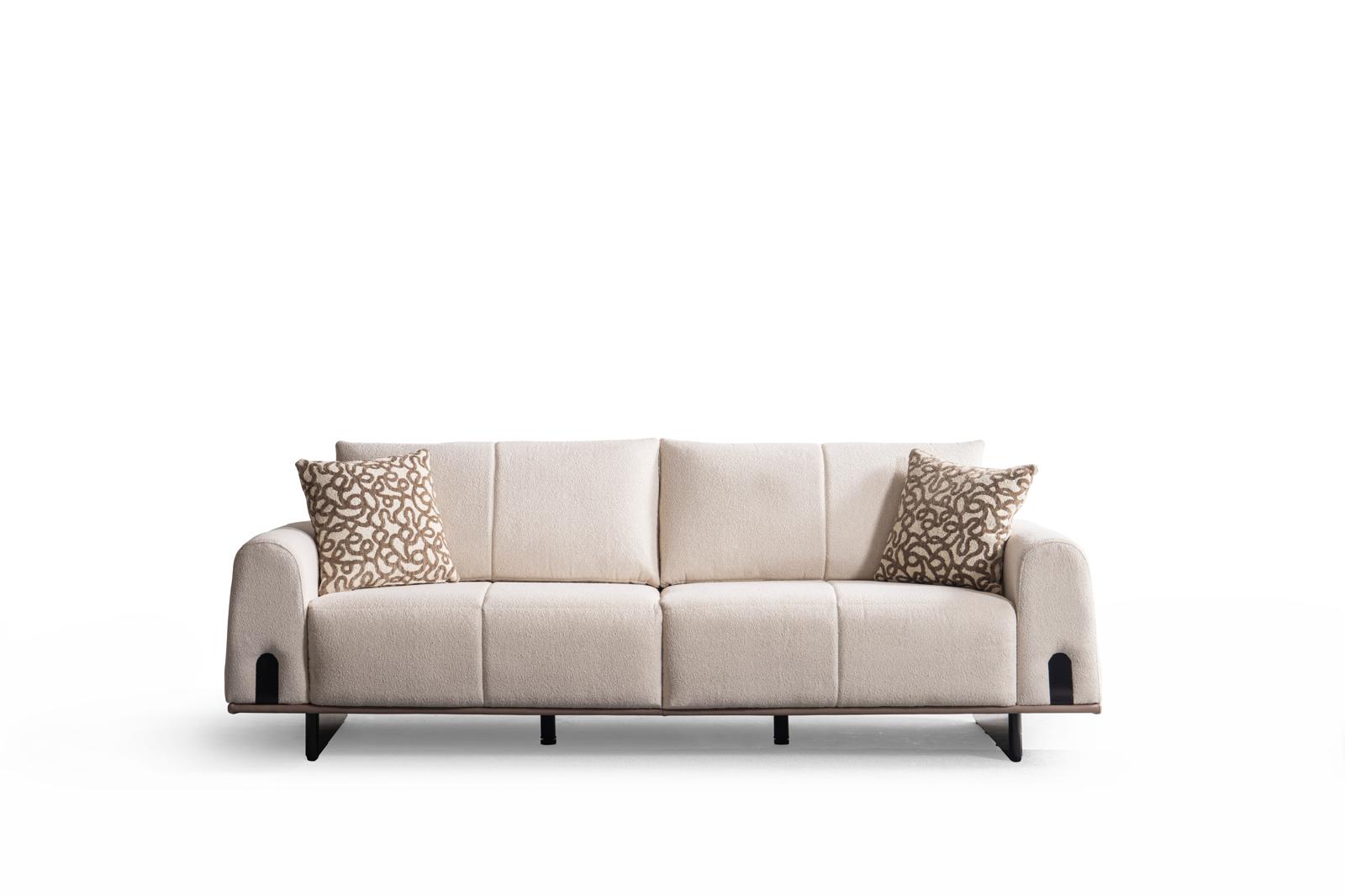 SALON ELISA  3-3-1-1 EN TISSU BEIGE ET NUBUCK TAUPE
