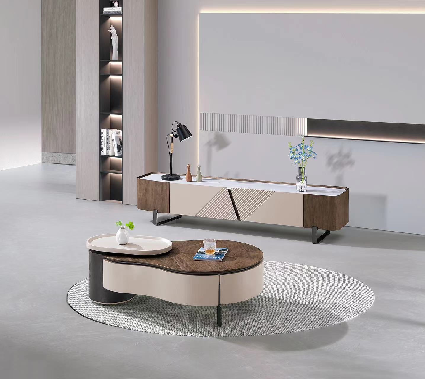 MEUBLE TV KIDNEY ET TABLE BASSE EN BOIS 200X40 CM -120X75 CM