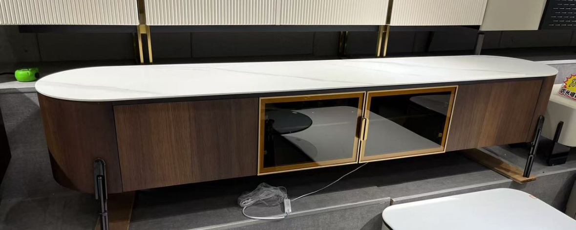 MEUBLE TV NODUS EN BOIS MARRON ET MARBRE BLANC 185X55CM