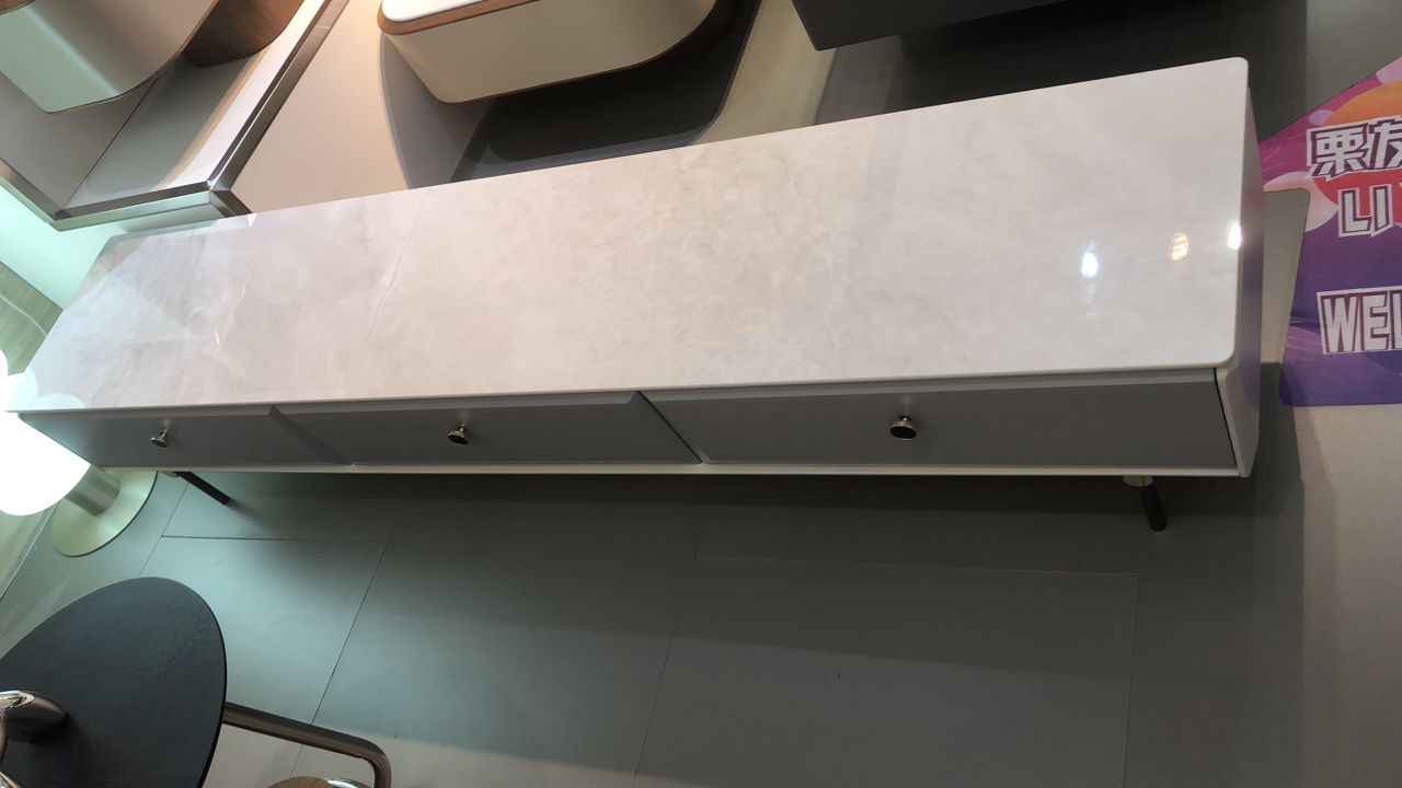 MEUBLE TV PARS EN BOIS ET MARBRE GRIS BLANC 185X50 CM