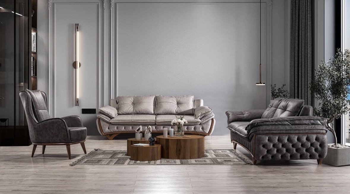 SALON ELMAS  3-3-1-1 EN NUBUCK GRIS