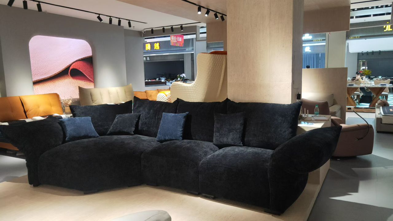SALON L PUFFY NOIR 5 PLACES  335X125X93 CM