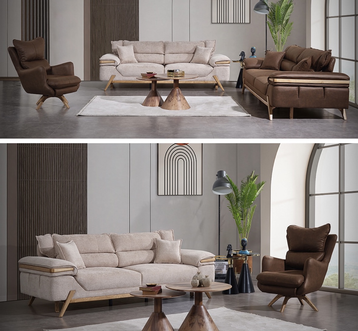 SALON TESLA 3-3-1 EN TISSU MARRON BEIGE