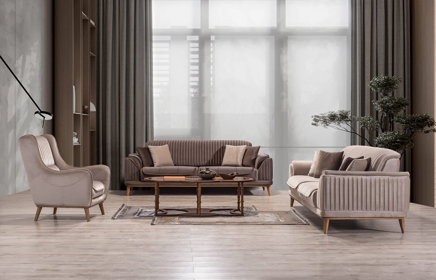 SALON VALENCIA  3-3-1-1 SALON EN TISSU BEIGE MARRON