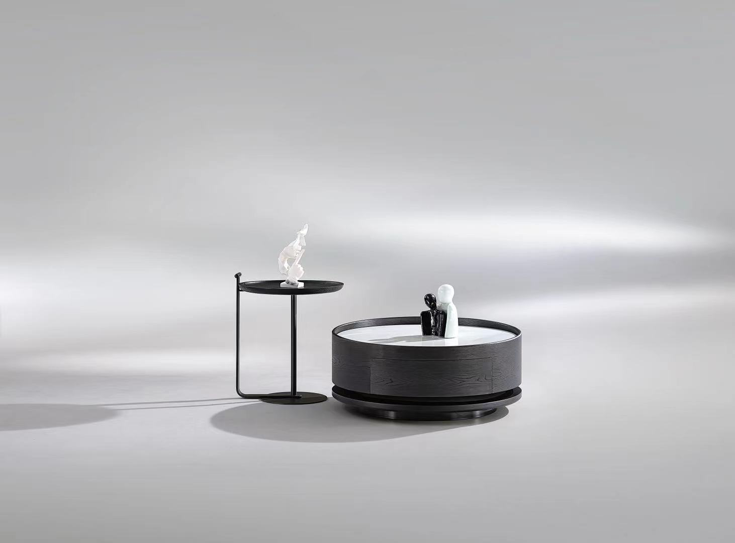 TABLE BASSE ALFA EN BOIS NOIR ET MARBRE 90X50 CM