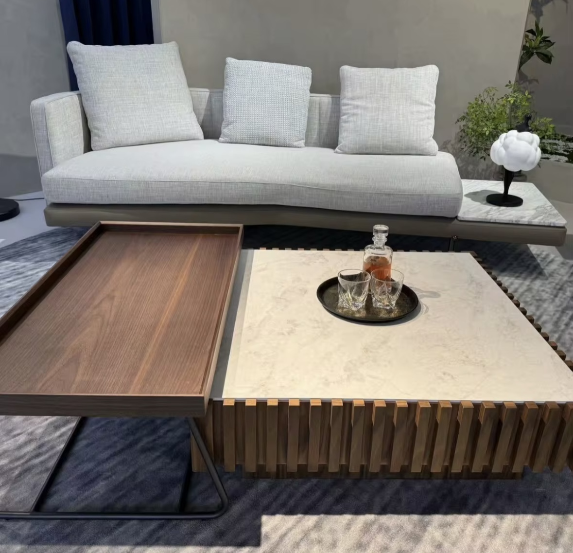 TABLE BASSE DYNO EN  BOIS ET MARBRE 120X60 CM